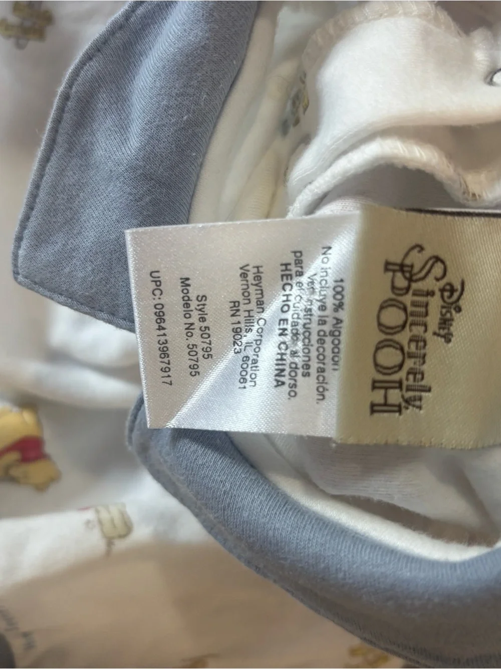Vintage Baby One-Piece Bodysuit with Blue Collar and Winnie-the-Pooh 3/6 months
